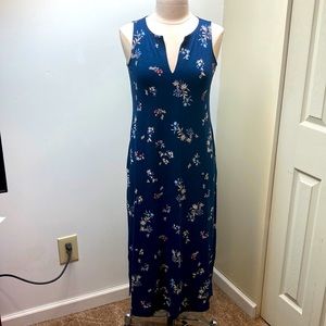 J. JILL SZ XS PETITE Floral Blue Longline V Neck Pocket Maxi Dress